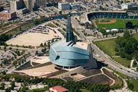 canadian museum for human rights helicopter aerial stock photography